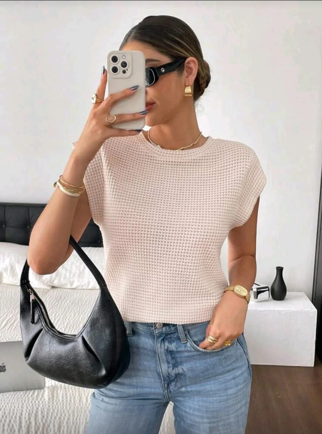Blusa Waffle de Corte Minimalista