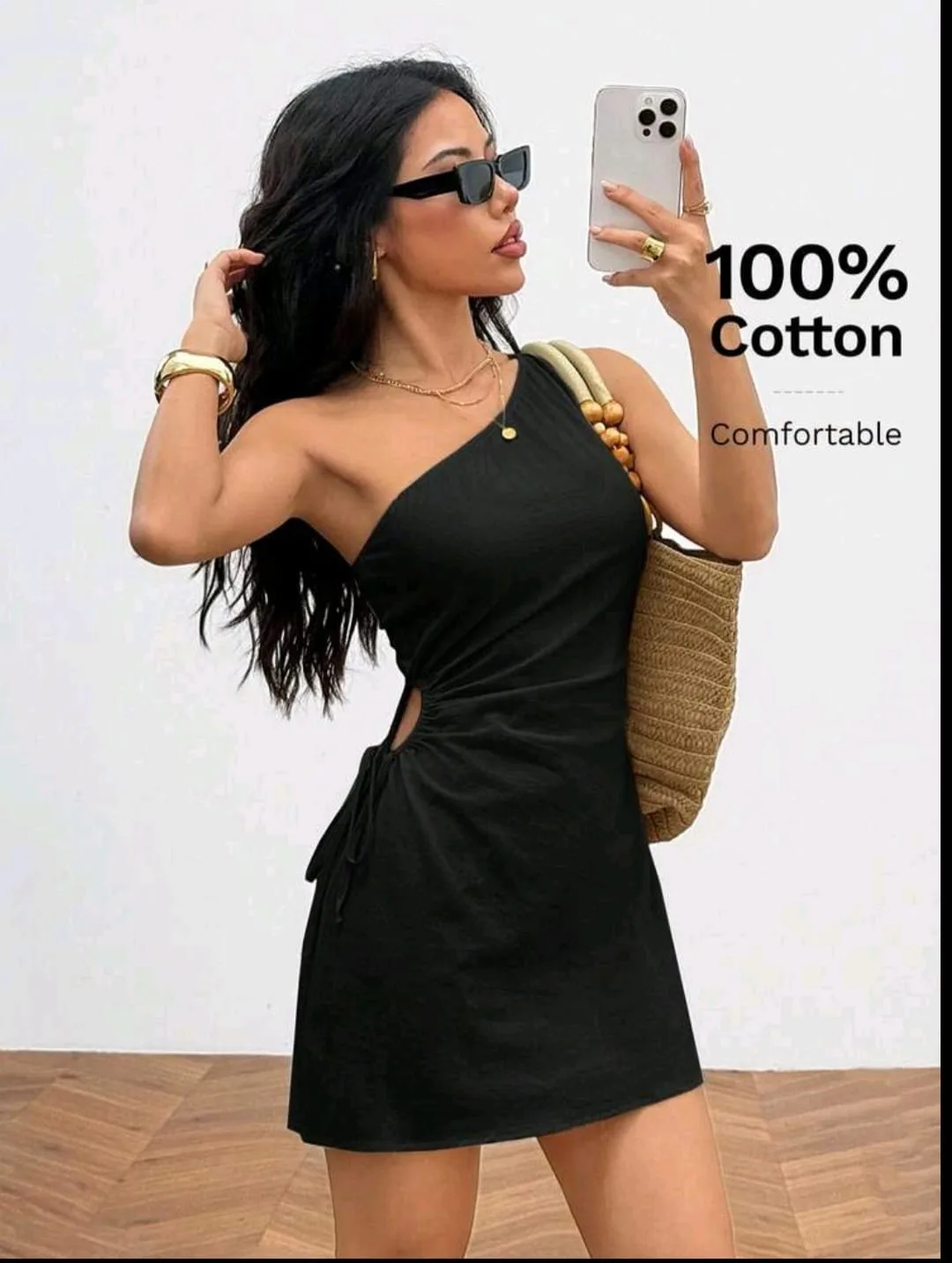 Vestido Asimétrico - 100% Algodón Black en negro