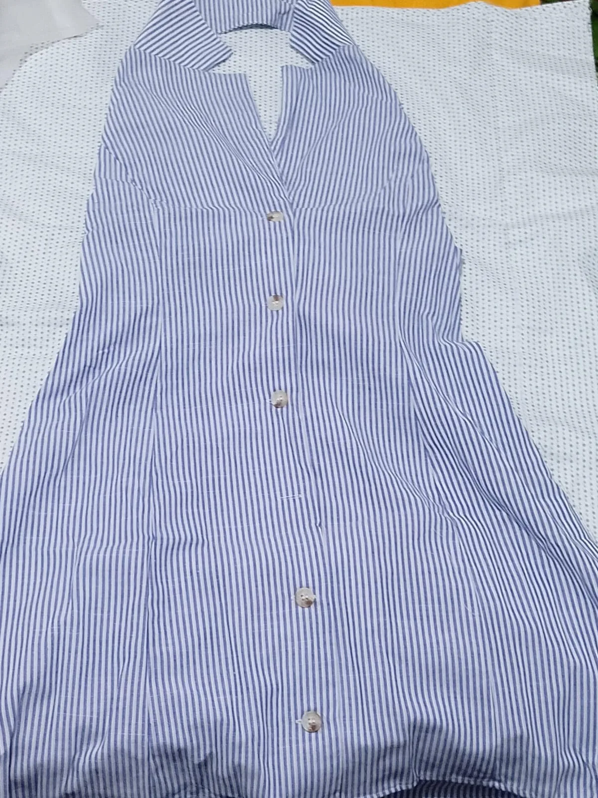 Vestido Halter de Lino a Rayas — foto 3