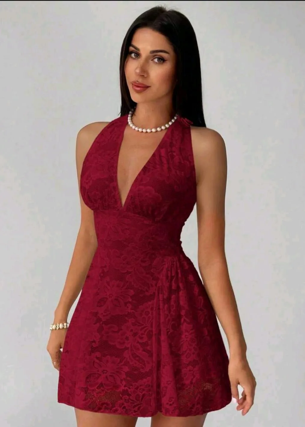 Vestido "Lace Halter" – Guinda Floral en guinda