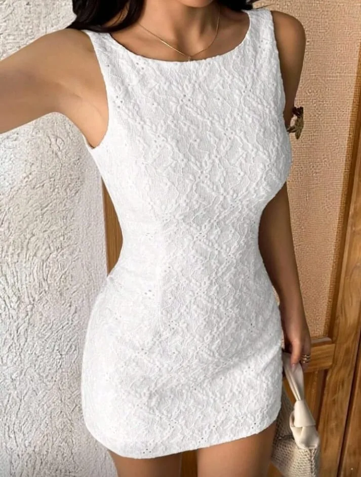 Vestido Lace White c Forro cierre en blanco